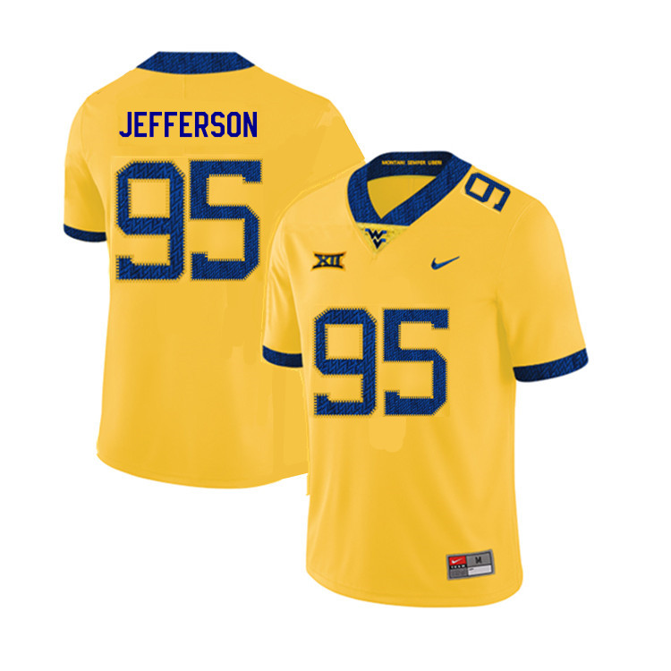2019 Men #95 Jordan Jefferson West Virginia Mountaineers College Football Jerseys Sale-Yellow